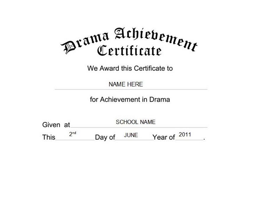Drama Achievement Certificate Free Templates Clip Art & Wording