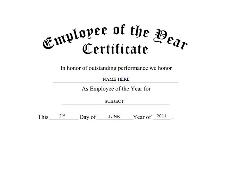 Employee Of The Year Certificate Free Templates Clip Art Wording