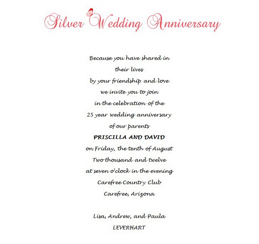 25th Wedding Anniversary Invitations 8 Wording Free Geographics