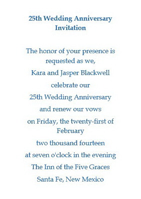  25th  Wedding  Anniversary  Invitations  Wording  Free 