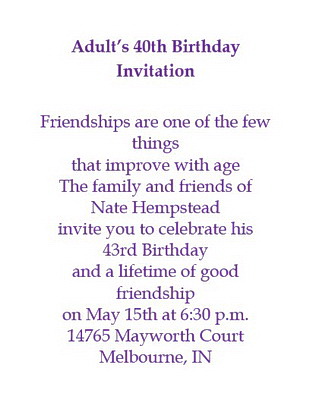 Adult's 40th Birthday Invitation Wording | Free Geographics Word Templates