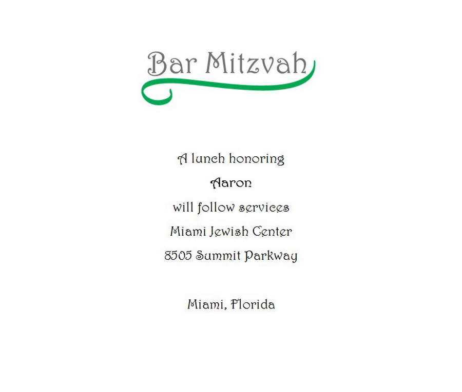 Bar Mitzvah Reception Cards 2 Wording | Free Geographics Word Templates